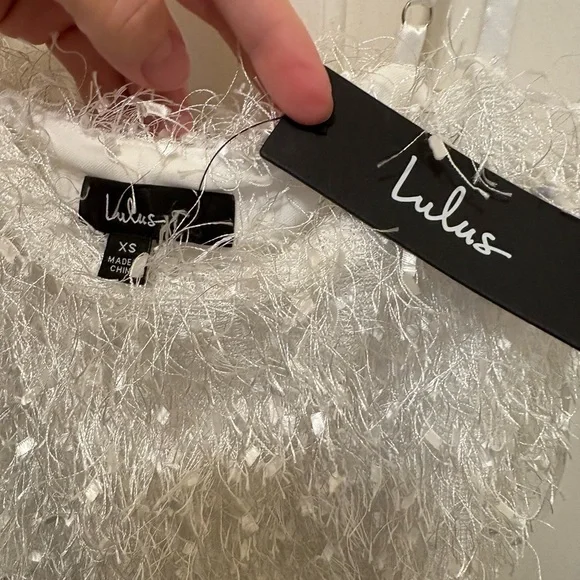 Lulus white feather fringe mini dress size xs homecoming party dress - Picture 3 of 9